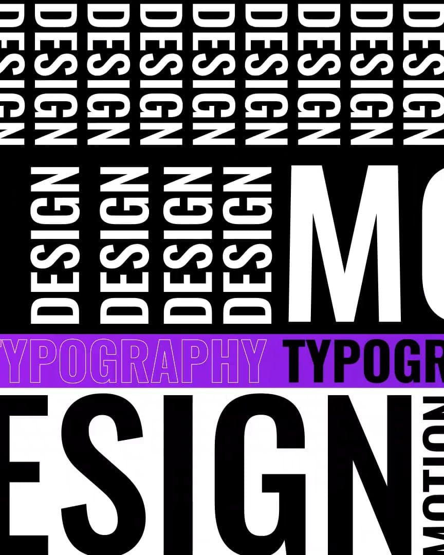 Reel, opening on kinetic type: the word MOTION in heavy white letters with a violet T, rows of the word DESIGN